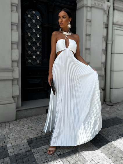Bílé elegantní šaty SOCIOLE na zavazování (Velikost ONESIZE)