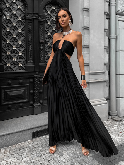 Čierne elegantné šaty SOCIOLE na zaväzovanie (Veľkosť ONESIZE)