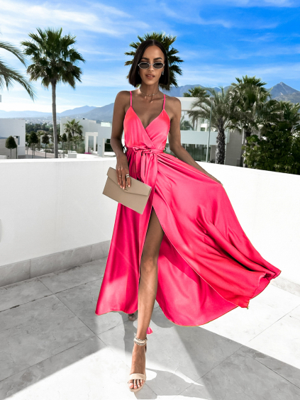 Neon ružové elegantné dlhé šaty FAIRYTALE (Veľkosť ONESIZE)