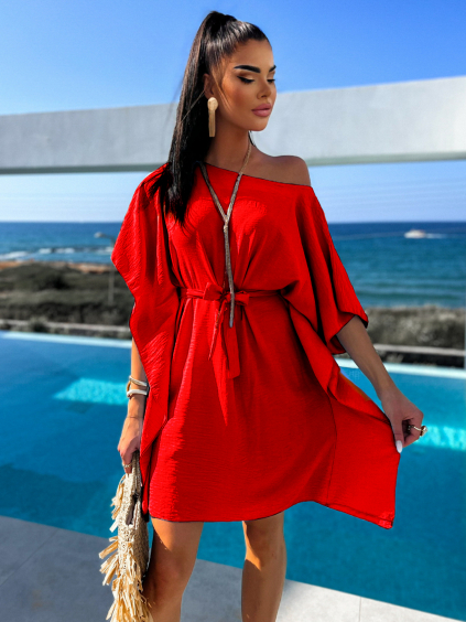 Červené elegantné šaty MEERA na zaväzovanie (Veľkosť ONESIZE)