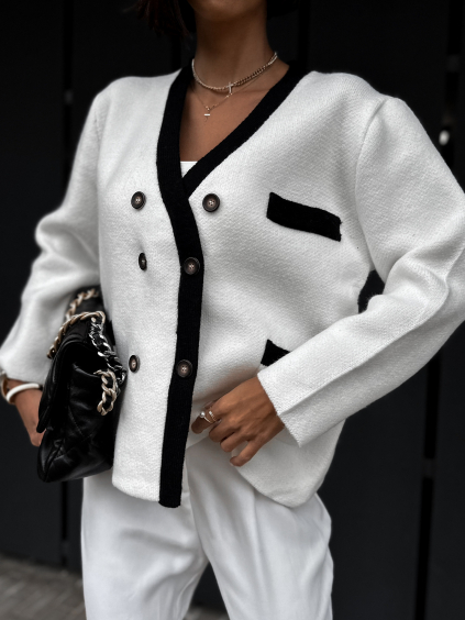 Bílý elegantní svetr LOUKET s knoflíky (Veľkosť ONESIZE)