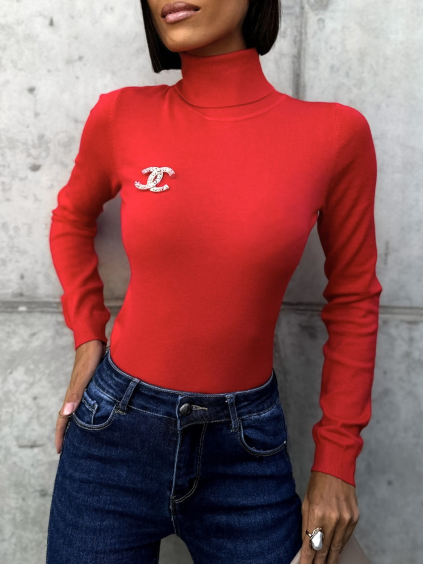 Červený svetřík CATENY s roláčkem (Veľkosť ONESIZE)
