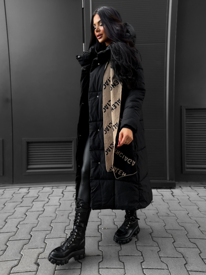 Čierna dlhá bunda MICHIGAN (Veľkosť S/M)