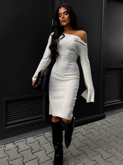 Krémové elegantné svetrové šaty HAYAT (Veľkosť ONESIZE)