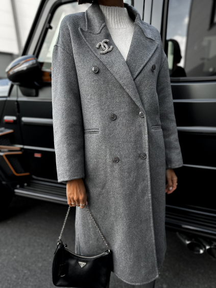 Šedý vlnený elegantný kabát CINAR (Veľkosť S/M)