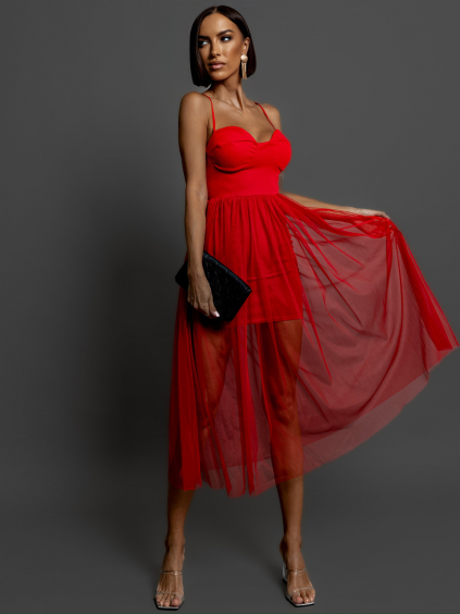 Červené tylové šaty POLOWA (Veľkosť ONESIZE)