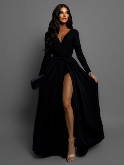 Černé dlouhé elegantní šaty JOELLIAN (Velikost ONESIZE)