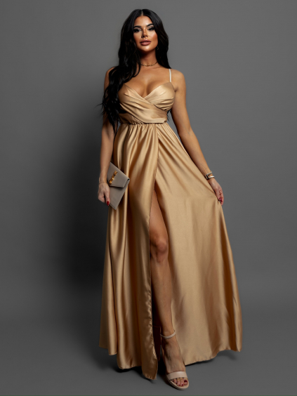 Zlaté elegantní šaty PATILLA s rozparkem (Velikost ONESIZE)