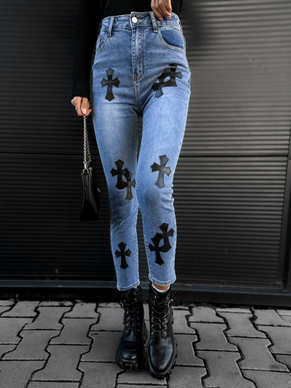 Stylové džíny VURAL s nášivkami (Velikost L)