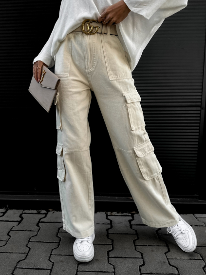 Krémové denim džínsy SKYNEL s vreckami (Veľkosť XS)