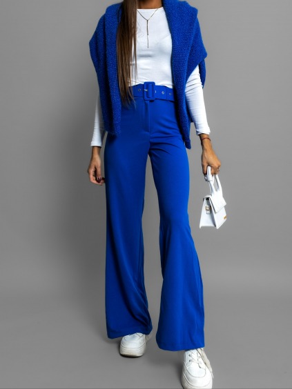 Modré štýlové nohavice IMMY s opaskom (Veľkosť ONESIZE)