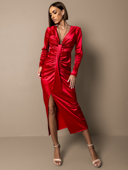 Červené sametové šaty GIGANTI s řasením (Veľkosť ONESIZE)
