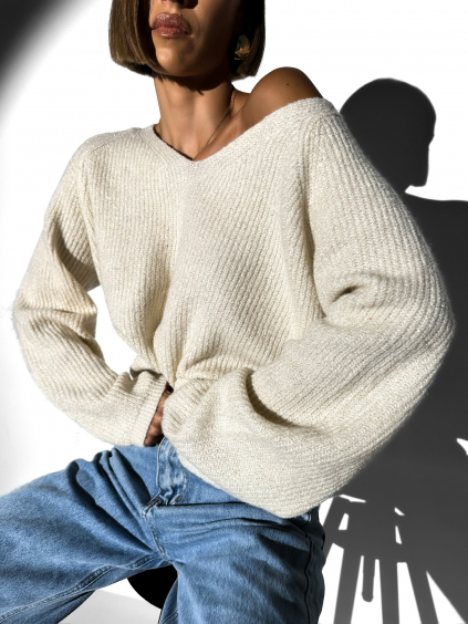 Krémový oversize sveter YIZAN (Veľkosť ONESIZE)