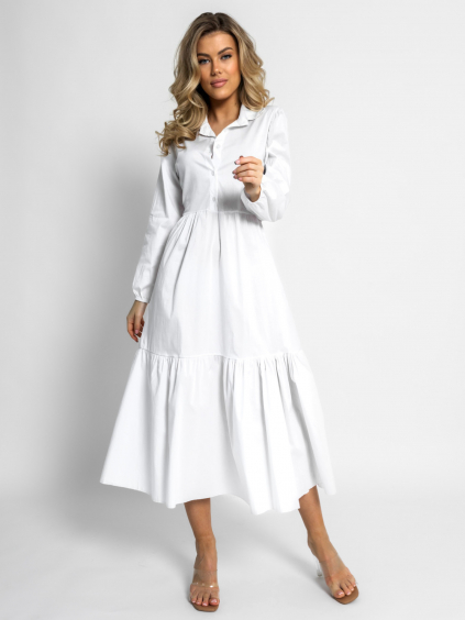 Biele basic košeľové šaty ANITE s dlhým rukávom (Veľkosť ONESIZE)