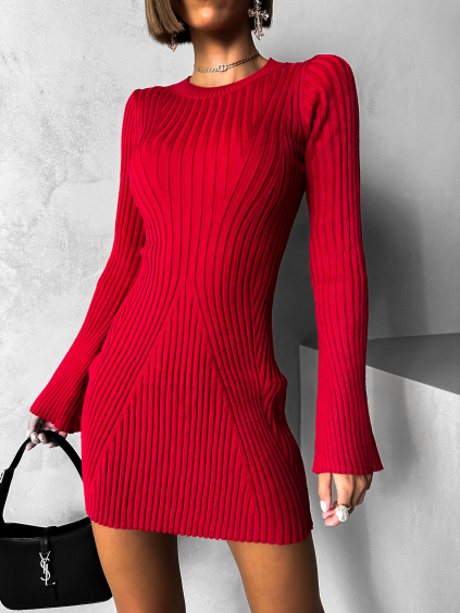 Červené áčkové šaty MILER s dlouhým rukávem (Velikost M/L)