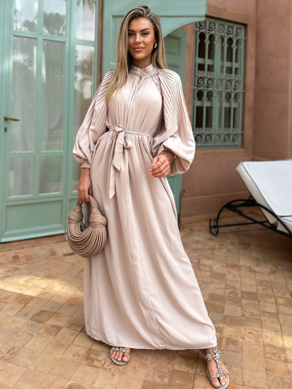 Béžové dlouhé šaty RAHAM na zavazování (Velikost ONESIZE)