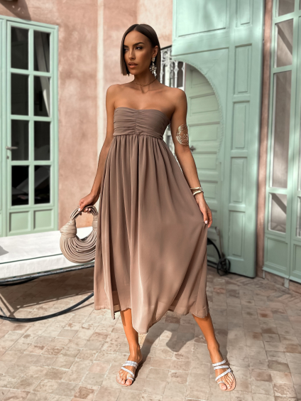 Hnědé elegantní šaty AUTEREL (Veľkosť ONESIZE)