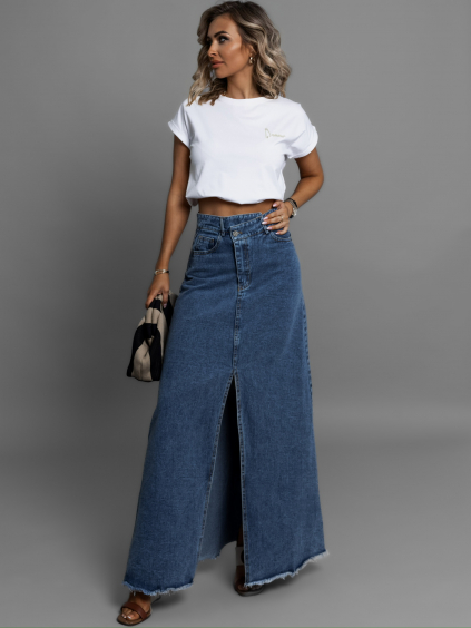 Modrá džínsová dlhá sukňa JANDRIS s rázporkom (Veľkosť S)