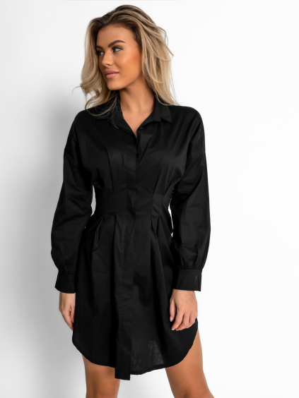 Čierne basic vypasované košeľové šaty SIERRA (Veľkosť ONESIZE)