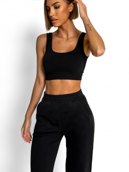 Černý sportovní žebrovaný crop top ROJELIO (Velikost M/L)