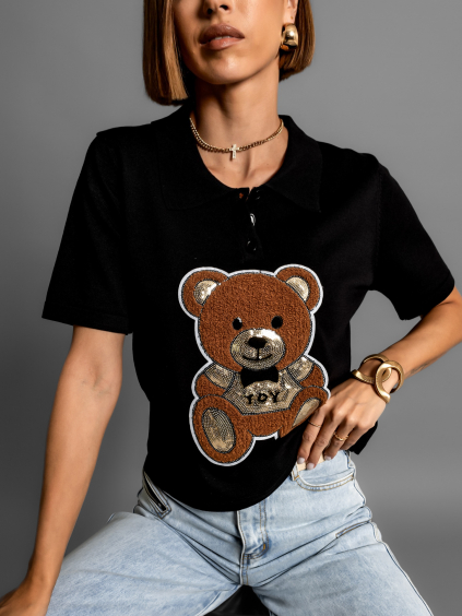 Černé tričko s medvídkem MARUT (Velikost ONESIZE)
