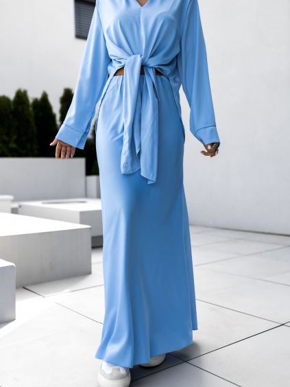 Modrá dlouhá saténová sukně JALIEN (Velikost ONESIZE)