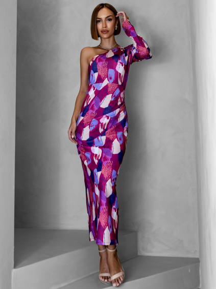 Fialové dlouhé barevné elegantní šaty KAROT (Veľkosť ONESIZE)