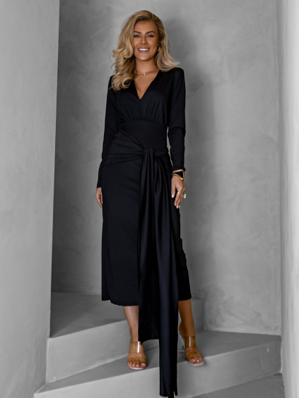 Černé dlouhé elegantní šaty AUTIS se zavazováním (Veľkosť ONESIZE)