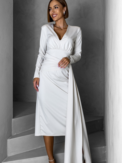Krémové dlouhé elegantní šaty AUTIS se zavazováním (Velikost ONESIZE)