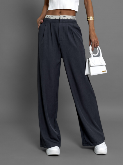 Šedé stylové kalhoty DOMENICO (Velikost L)