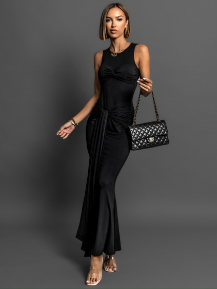 Černé dlouhé šaty TADEUS na zavazování (Veľkosť M/L)