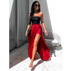 Červená dlhá sukňa DENISE s rázporkom