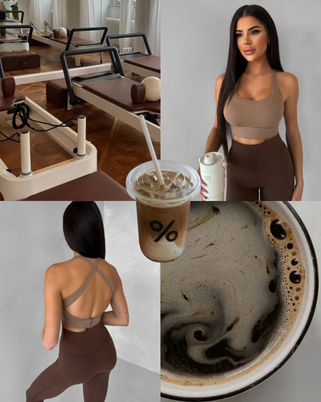 Matcha mornings, pilates glow & coffee after workout ☕️🤍 Sportovní sety, které tvarují postavu, drží na místě a vypadají...