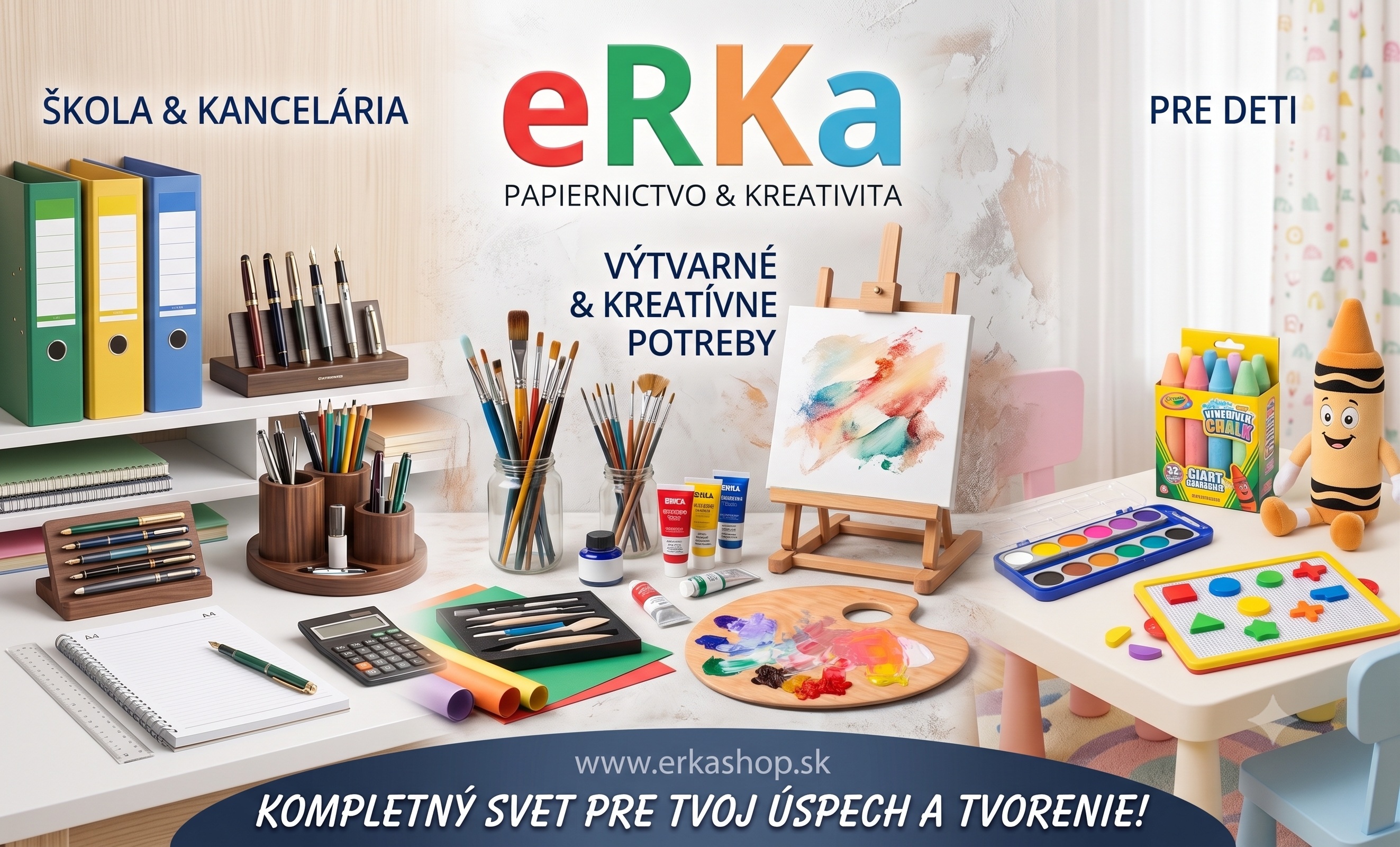 eRKa Výtvarné potreby“ – umelecké pomôcky pre školákov a kreatívnych ľudí.