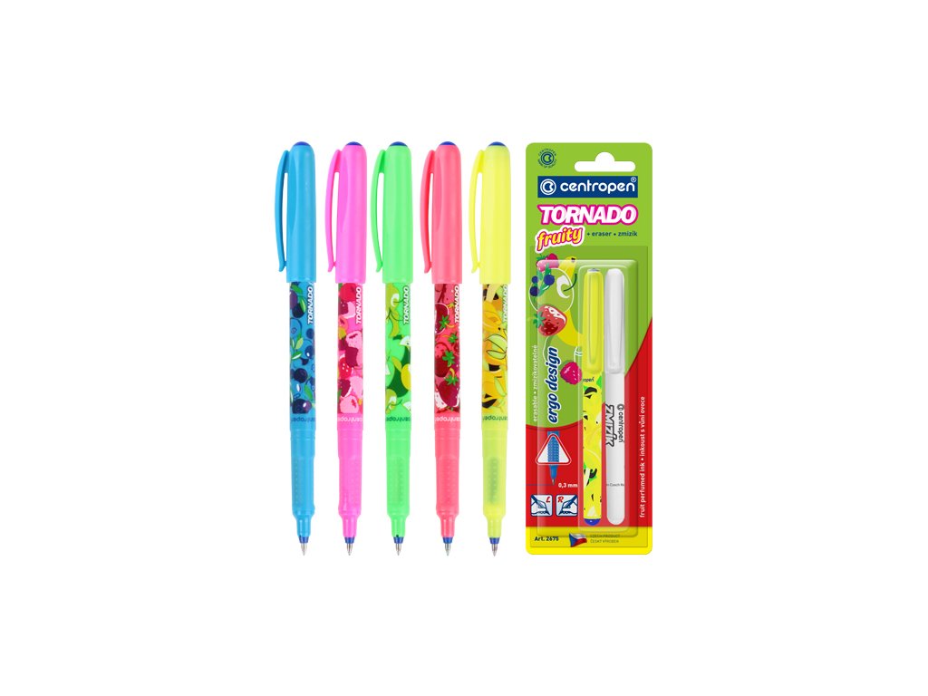 Pero guľôčkové CENTROPEN 2675/2 Tornado Fruity + zmizík, blister