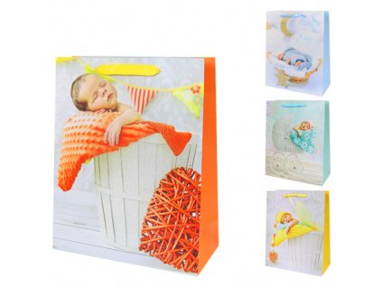 Darčeková taška, baby/glitter "M" (32x26x10 cm) - mix 4 dizajny