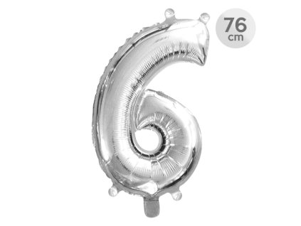 Balón narodeninový 76 cm - číslo 6, strieborný