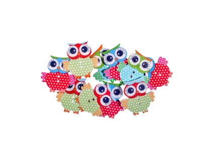 dekoracne gombiky sova drevene mix sada 10 ks