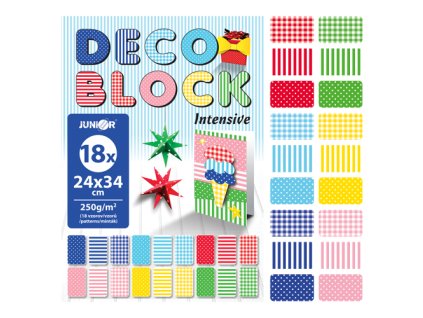Zložka dekoračného papiera (výkresov) DECO BLOCK 18 farieb /18 vzorov, 250g/m2