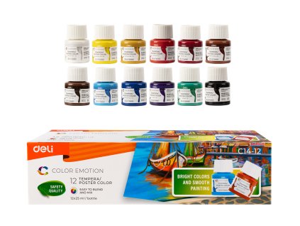 Farby temperové DELI 12 farieb 25ml Color Emotion