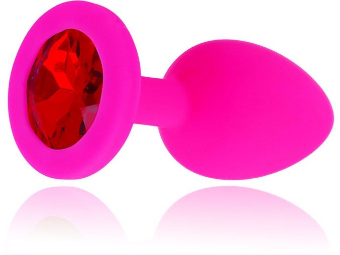 LOLO růžový silikonový ANÁLNÍ KOLÍK S červeným DIAMANTEM - průměr 3 cm
