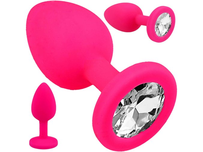 LOLO silikonový anální kolík s bílým diamantem růžový - průměr 2,5 cm