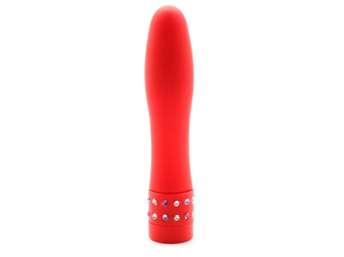 LOLO tvarovaný vibrátor s krystaly červený - 10cm