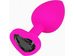 LOLO silikonový anální kolík černým diamantem srdíčko růžový - průměr 3,5 cm
