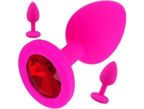 LOLO silikonový anální kolík s červeným diamantem růžový - průměr 3 cm