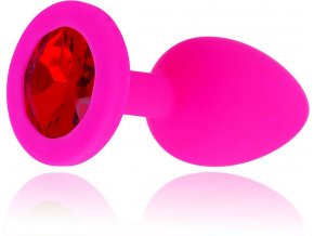 LOLO růžový silikonový ANÁLNÍ KOLÍK S červeným DIAMANTEM - průměr 3 cm