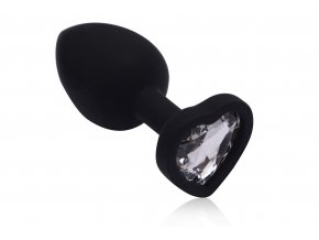 LOLO silikonový anální kolík s diamantem ve tvaru srdíčka černý - průměr 2,6 cm