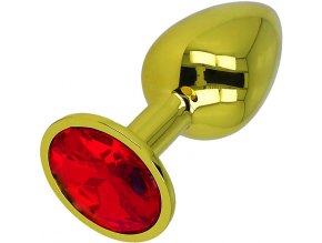 LOLO zlatý anální kolík s červeným krystalem - 3,2cm