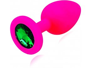 LOLO růžový silikonový anální kolík se zeleným diamantem - průměr 3 cm