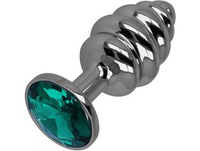 LOLO tvarovaný anální kolík se zeleným krystalem - 3 cm
